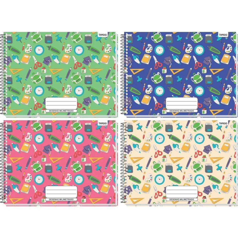 Caderno Desenho Milimetrado Decorado 48F Univ Espiral Cd Tamoio (Pct.c/04)