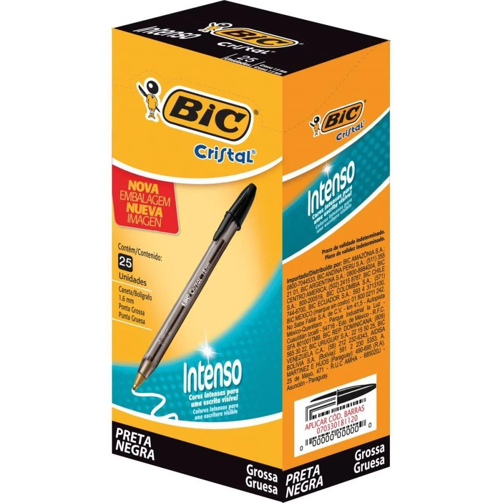 Caneta Esferografica Cristal Bold Preta Bic (Cx.c/25)
