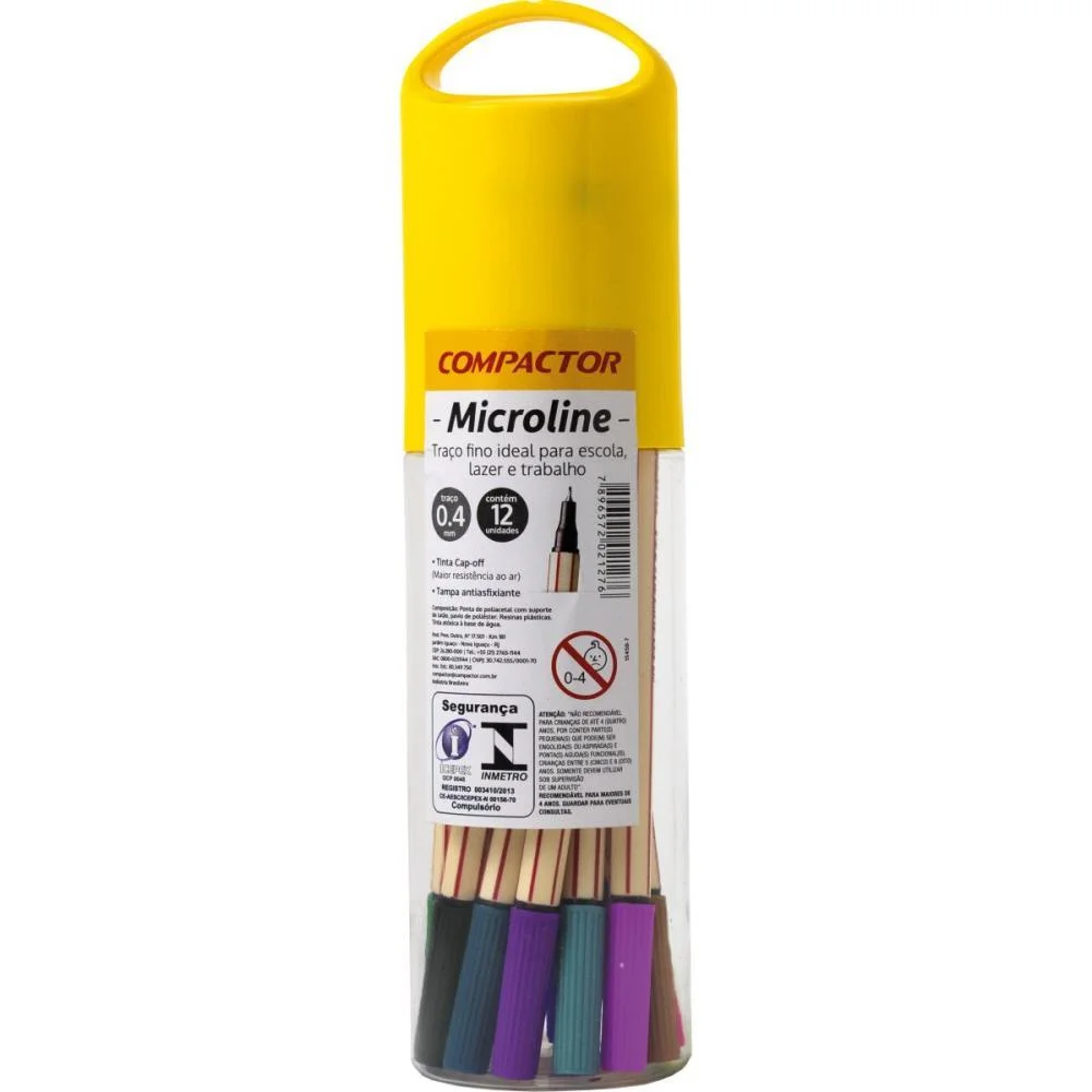 Caneta Com Ponta Porosa Microline 0,4Mm 12 Cores Compactor (Estojo)