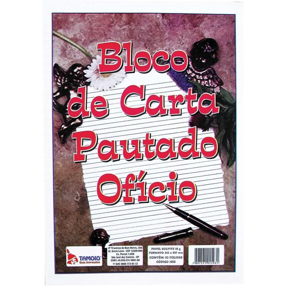Bloco Para Carta Branco A4 Pautado 210X297 50Fls. Tamoio (Unidade)