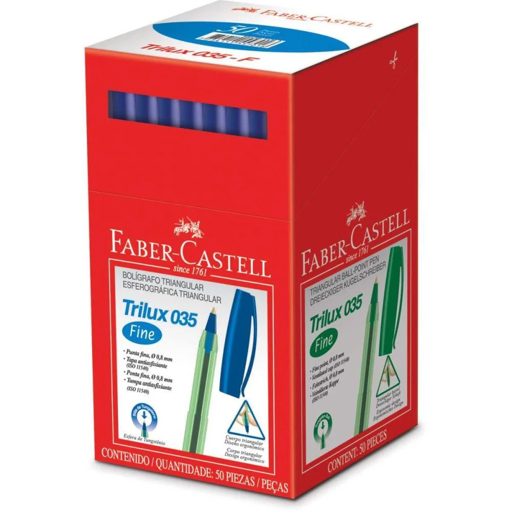 Caneta Esferografica Trilux Ponta Fina Azul Faber-Castell (Cx.c/50)