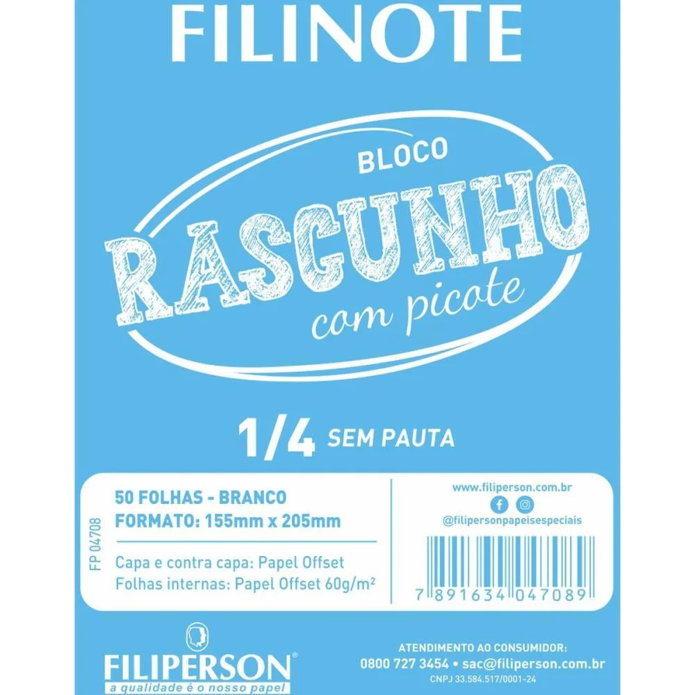 Bloco Para Rascunho C/Picote S/Pauta 155X205 50Fl Filiperson (Pct.c/10)