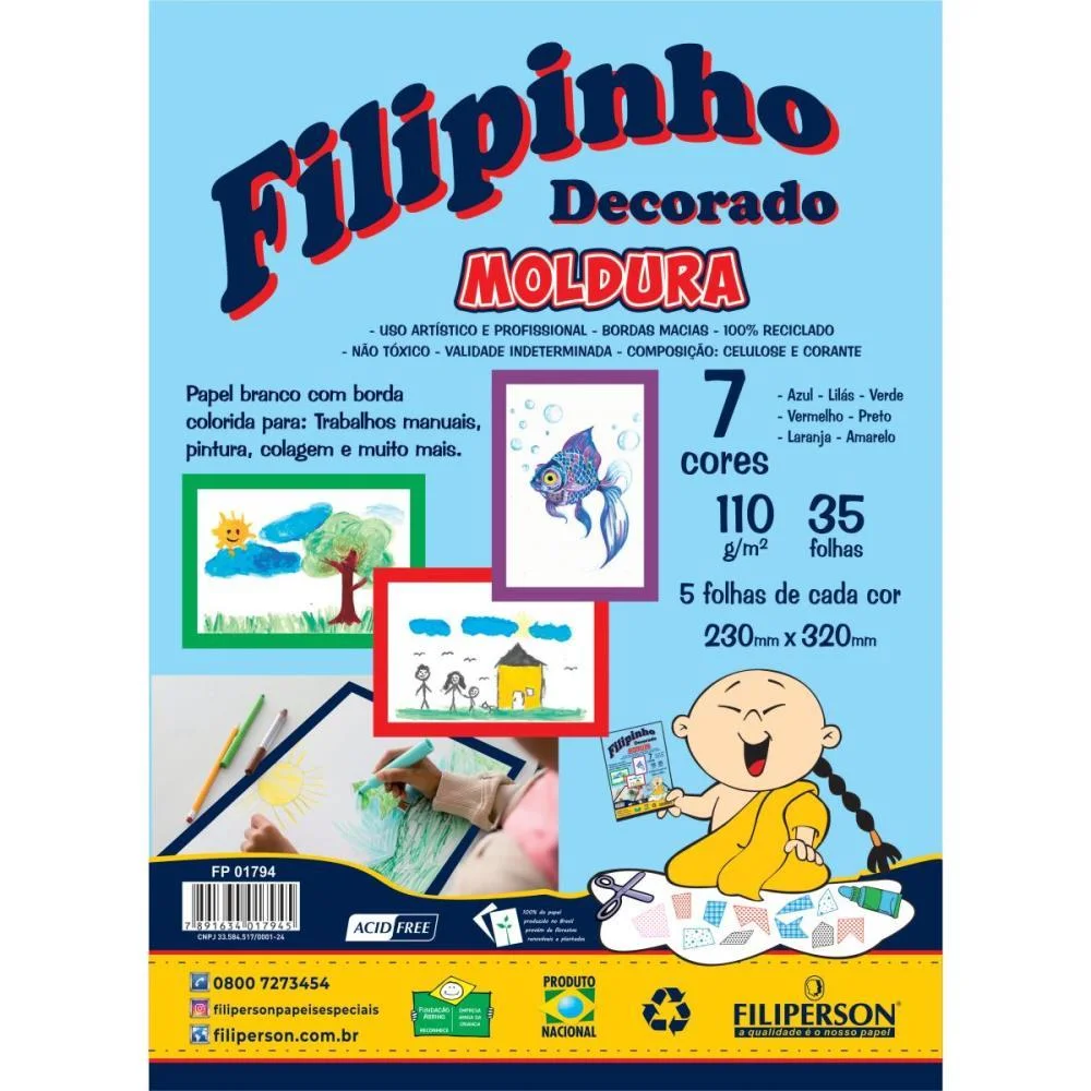 Bloco Para Educacao Artistica Moldura 7 Cores A4 110G 35F Filiperson (Pacote)