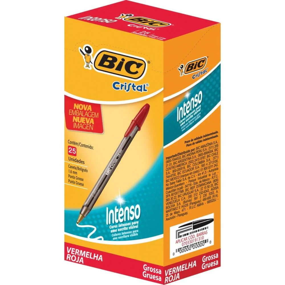 Caneta Esferografica Cristal Bold Vermelha Bic (Cx.c/25)