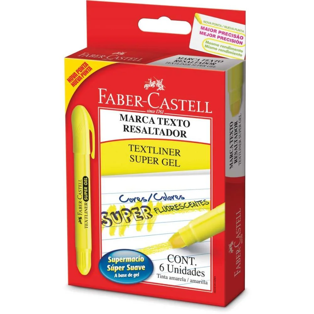 Caneta Marca Texto Gel Supersoft Gel Amarelo Faber-Castell (Cx.c/06)