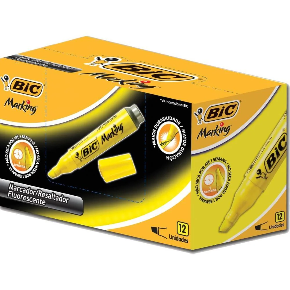Caneta Marca Texto Marking Fluorescente Amarela Bic (Cx.c/12)