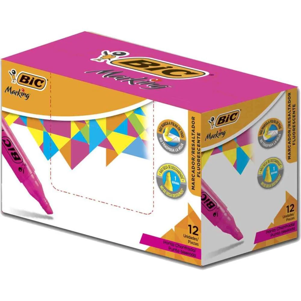 Caneta Marca Texto Marking Fluorescente Rosa Bic (Cx.c/12)