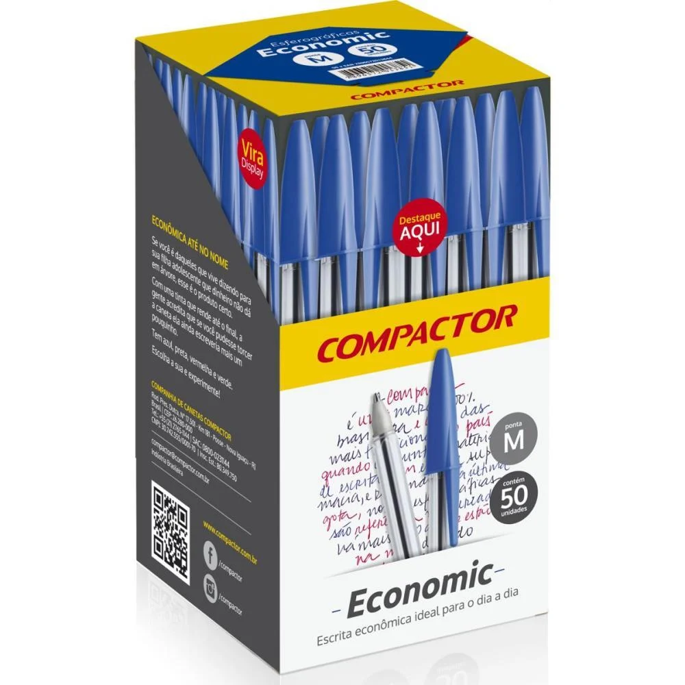 Caneta Esferografica Economic Cristal Media Azul Compactor (Cx.c/50)