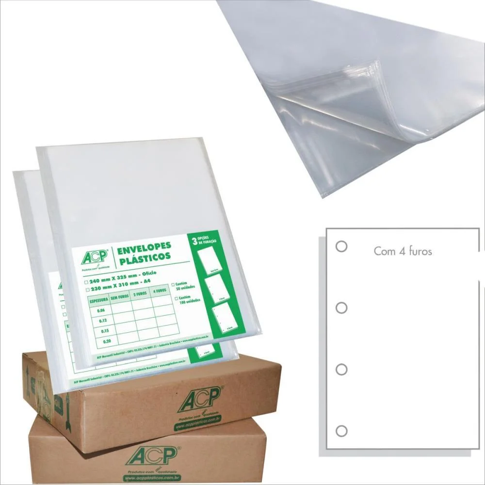 Envelope Plastico Oficio 4Furos Grosso 0,15Mm Acp (Pct.c/100)