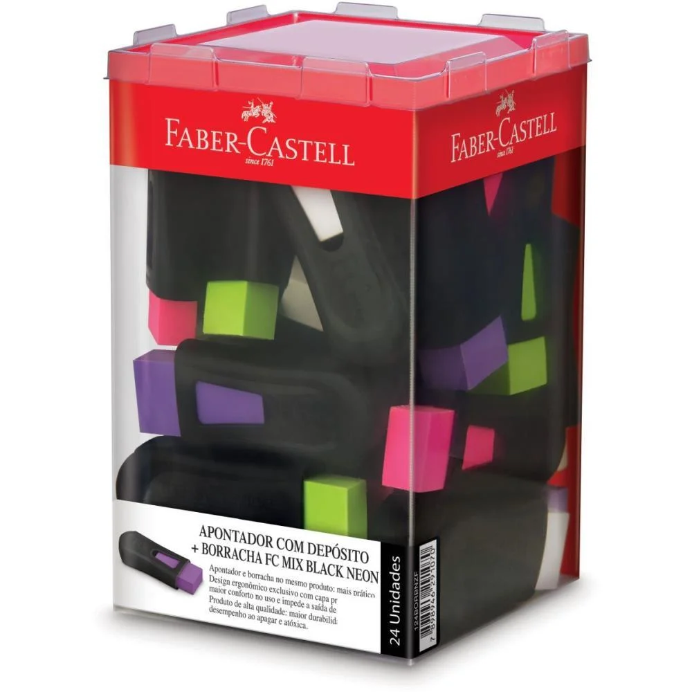 Borracha Colorida Fc Mix Black Neon C/Apontador Faber-Castell (Dp.c/24)