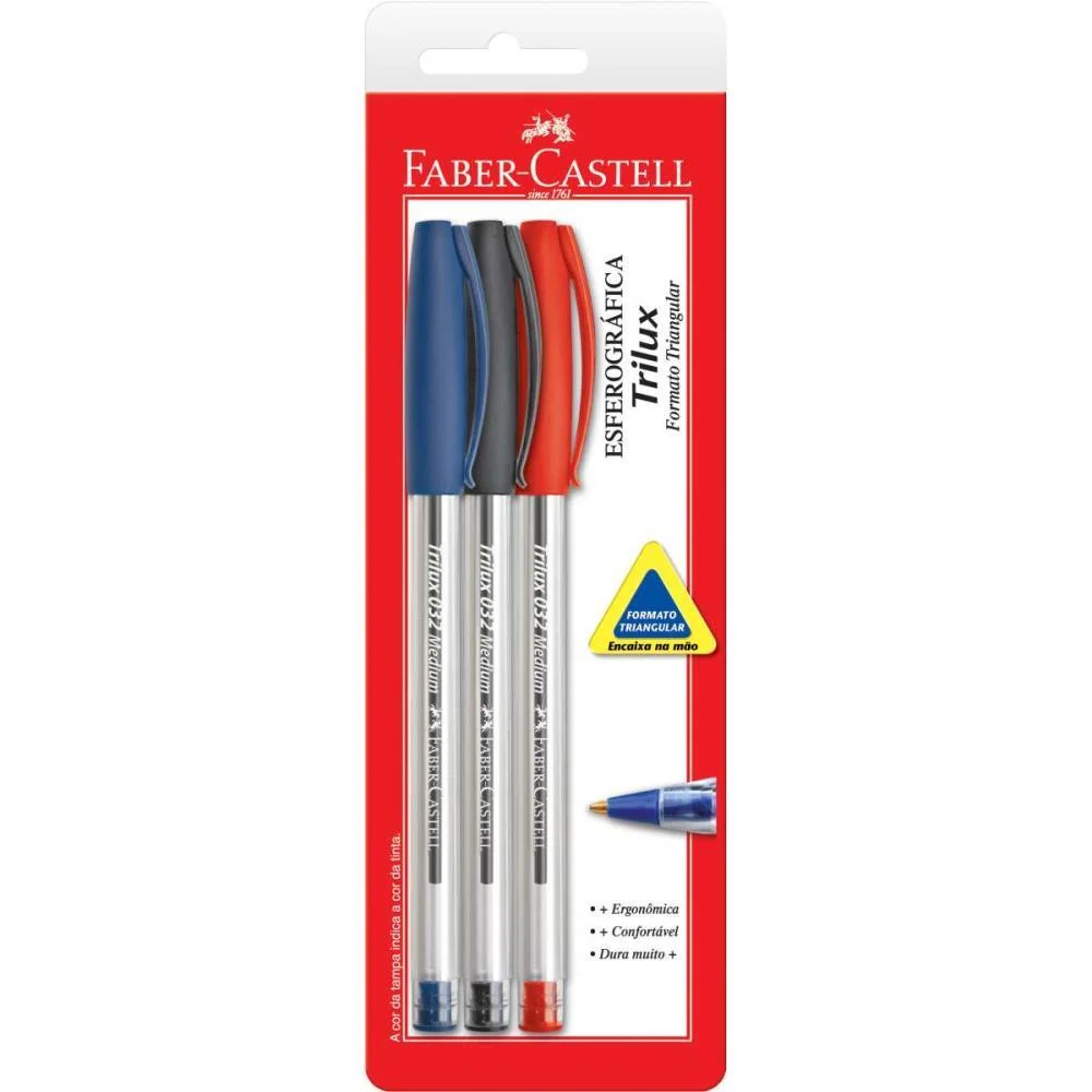 Caneta Esferografica Trilux 1.0Mm Ct.c/3 Cores Faber-Castell (Cx.c/24)