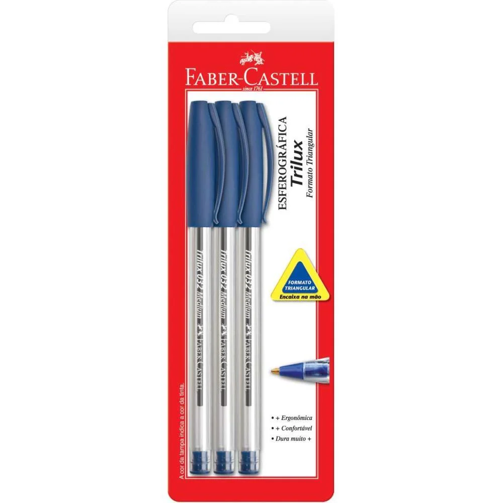 Caneta Esferografica Trilux 1.0Mm Azul Bl.c/3 Faber-Castell (Cx.c/24)