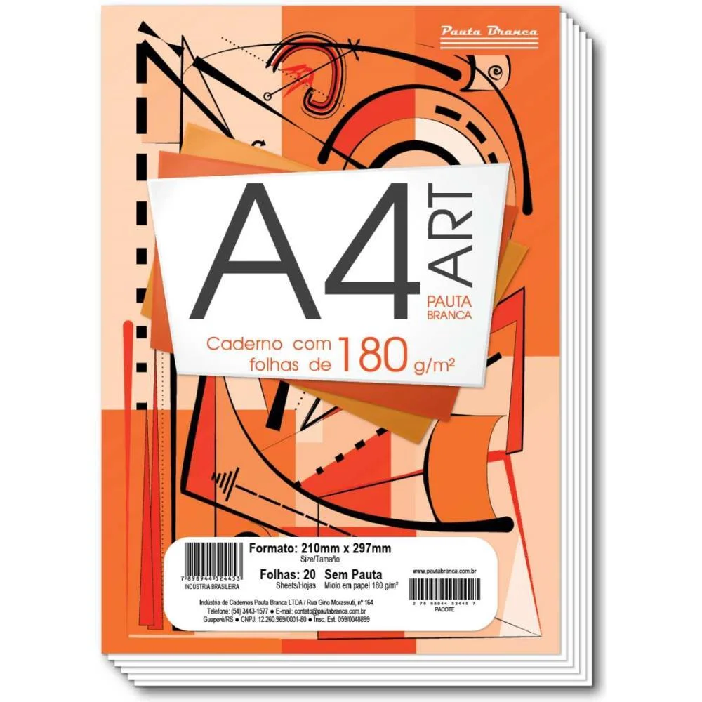 Bloco Tecnico Sem Margem Desenho A-4 180G. 20Fls. Pauta Branca (Pct.c/10)