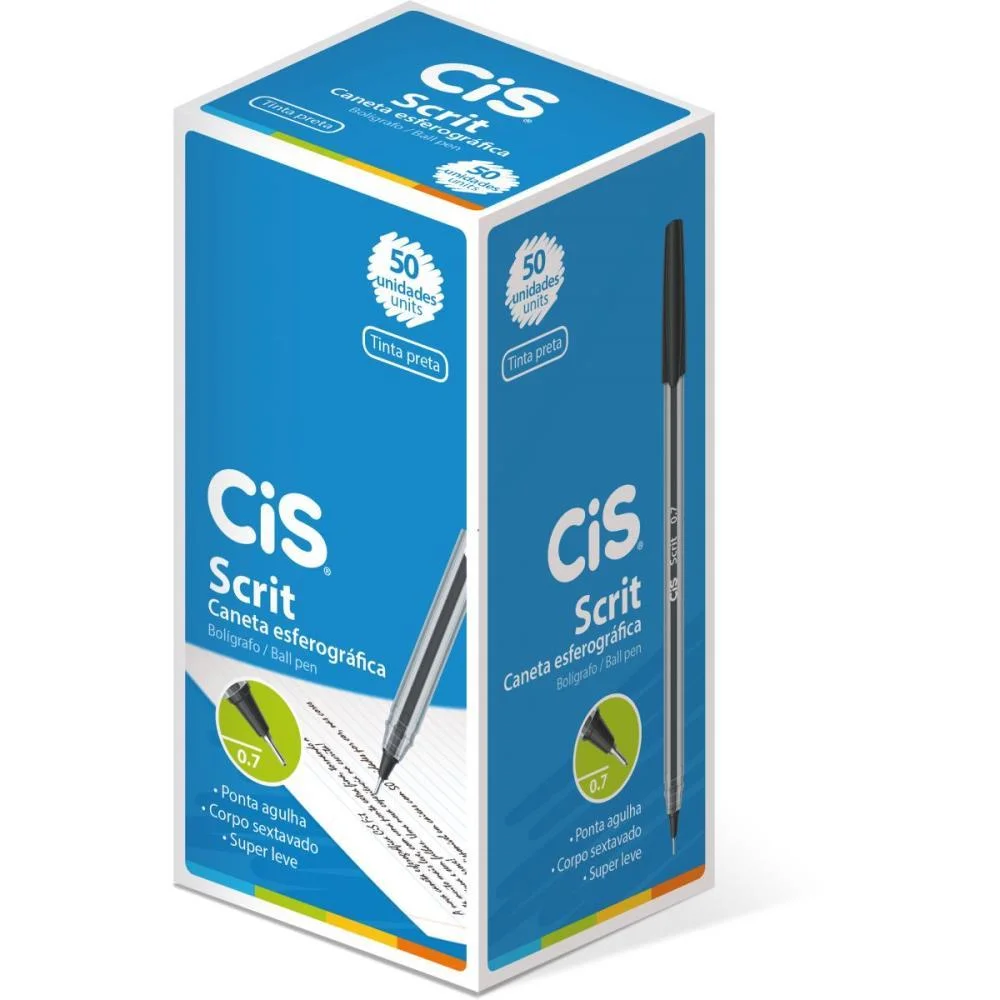 Caneta Esferografica Cis Scrit 0,7Mm Preta Sertic (Cx.c/50)