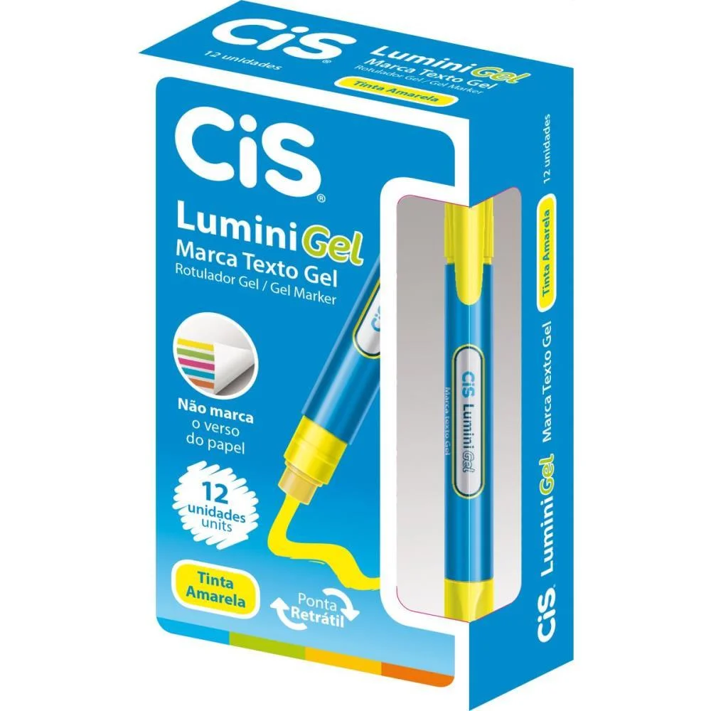 Caneta Marca Texto Gel Cis Lumini Amarela Sertic (Cx.c/12)