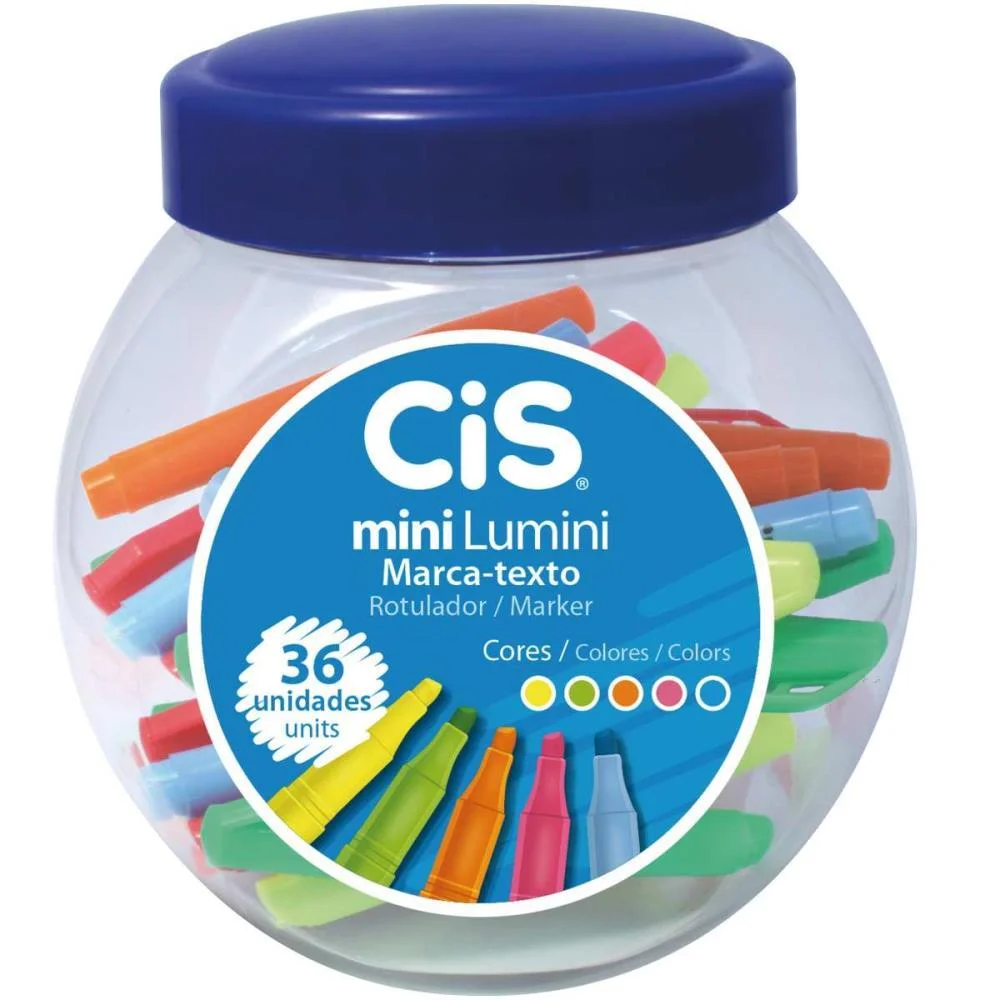 Caneta Marca Texto Cis Mini Lumini 05 Cores Sertic (Pote-36)