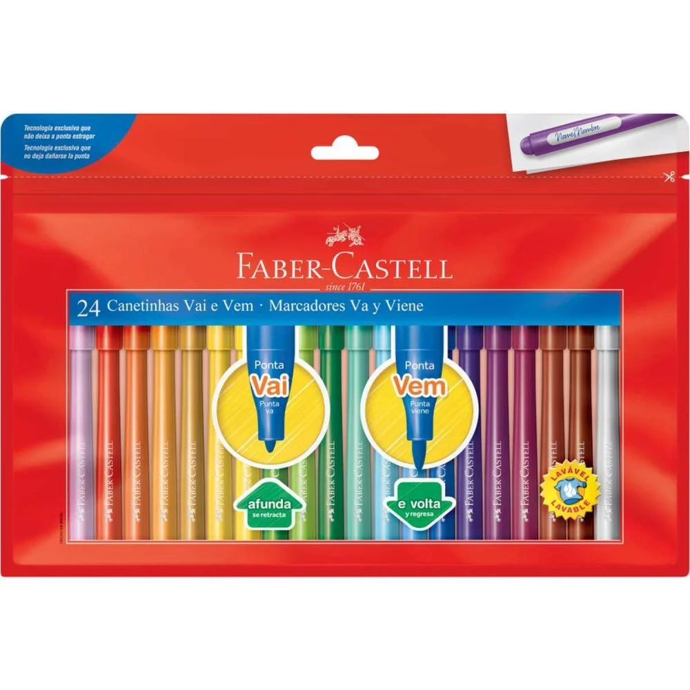 Caneta Hidrografica Vai E Vem 24 Cores Faber-Castell (Pct.c/03)