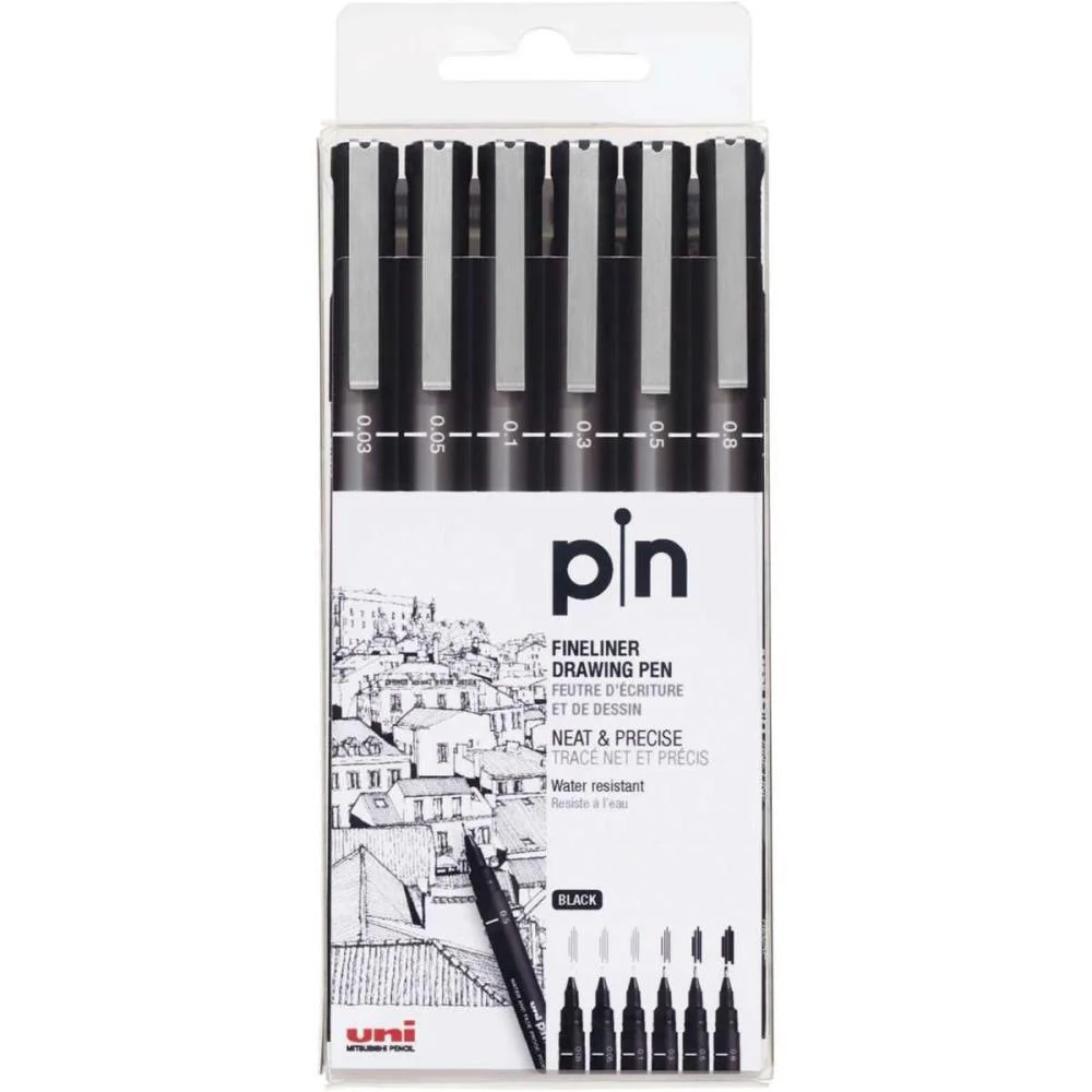Caneta Tecnica Uni Pin 6 Graduacoes Preta Sertic (Est.c/06)