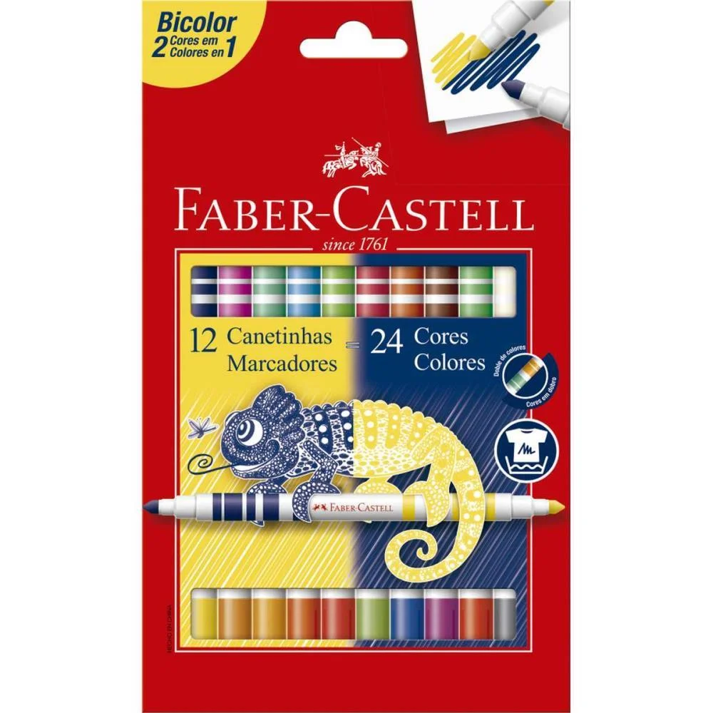 Caneta Hidrografica Bicolor 12 Canetas/24 Cores Faber-Castell (Pct.c/12)