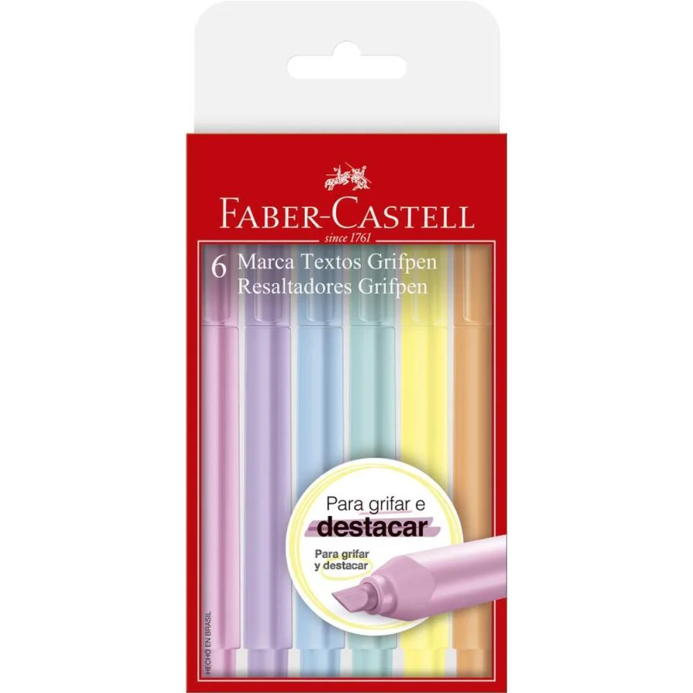 Caneta Marca Texto Grifpen 6Cores Pastel Faber-Castell (Pct.c/06)