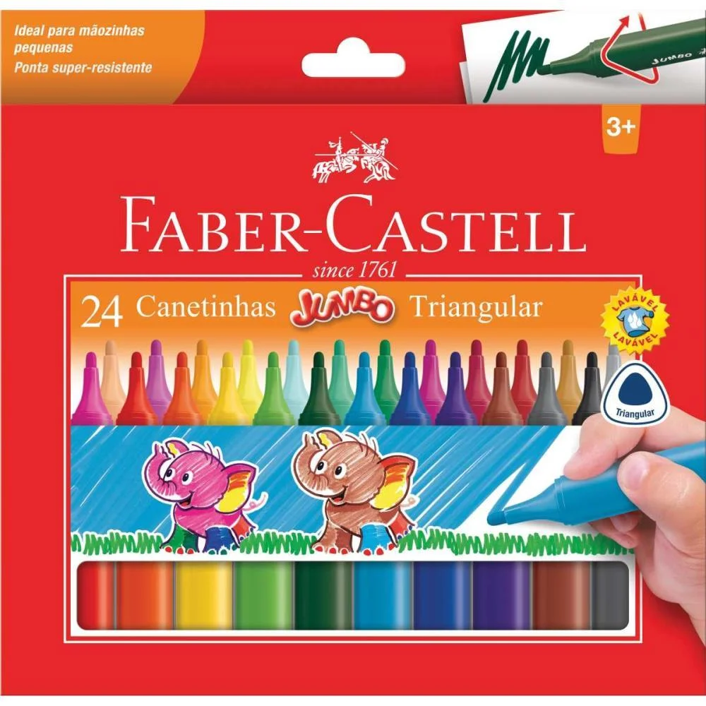 Caneta Hidrografica Jumbo Triangular 24 Cores Faber-Castell (Pct.c/06)