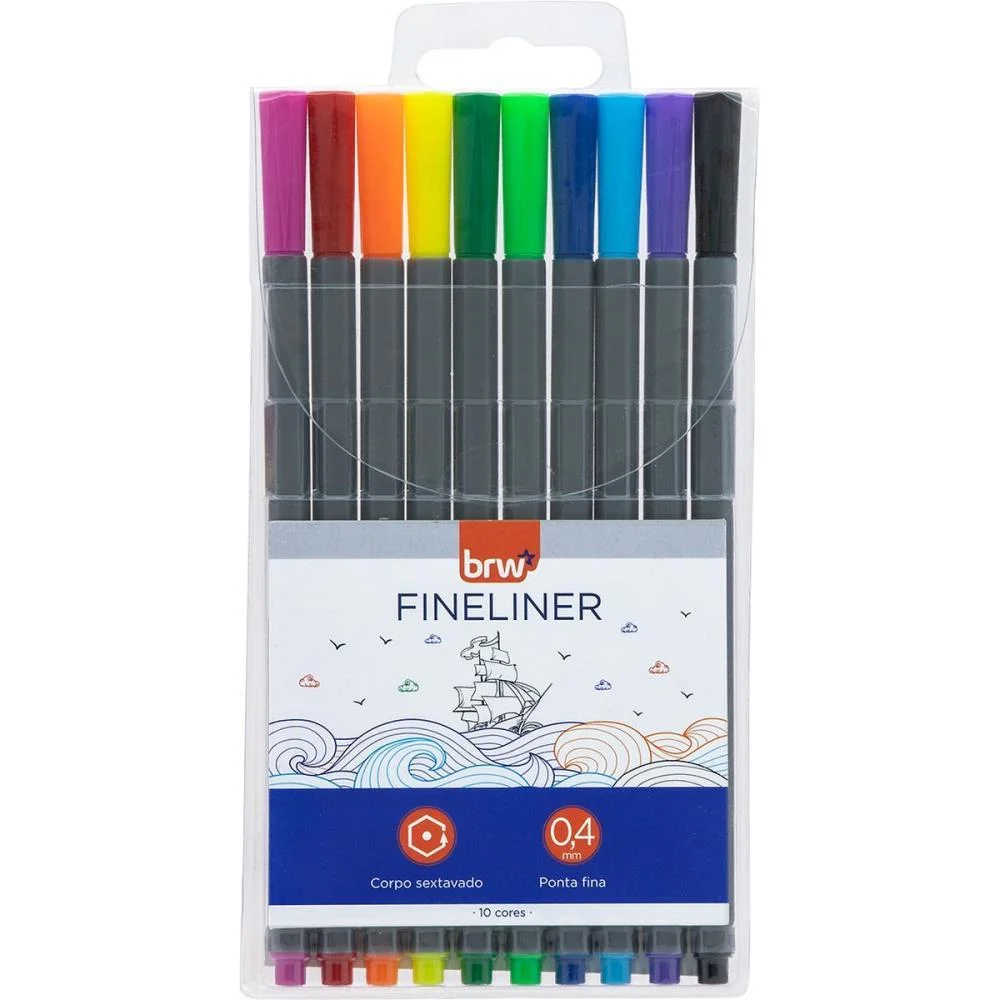 Caneta Com Ponta Porosa Fineliner 0.4Mm 10 Cores Brw (Blister)