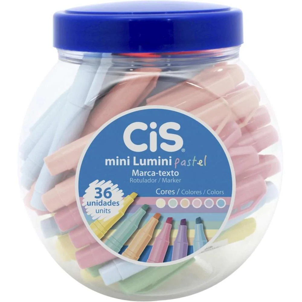 Caneta Marca Texto Cis Lumini Mini Pastel Cores Sertic (Pote-36)