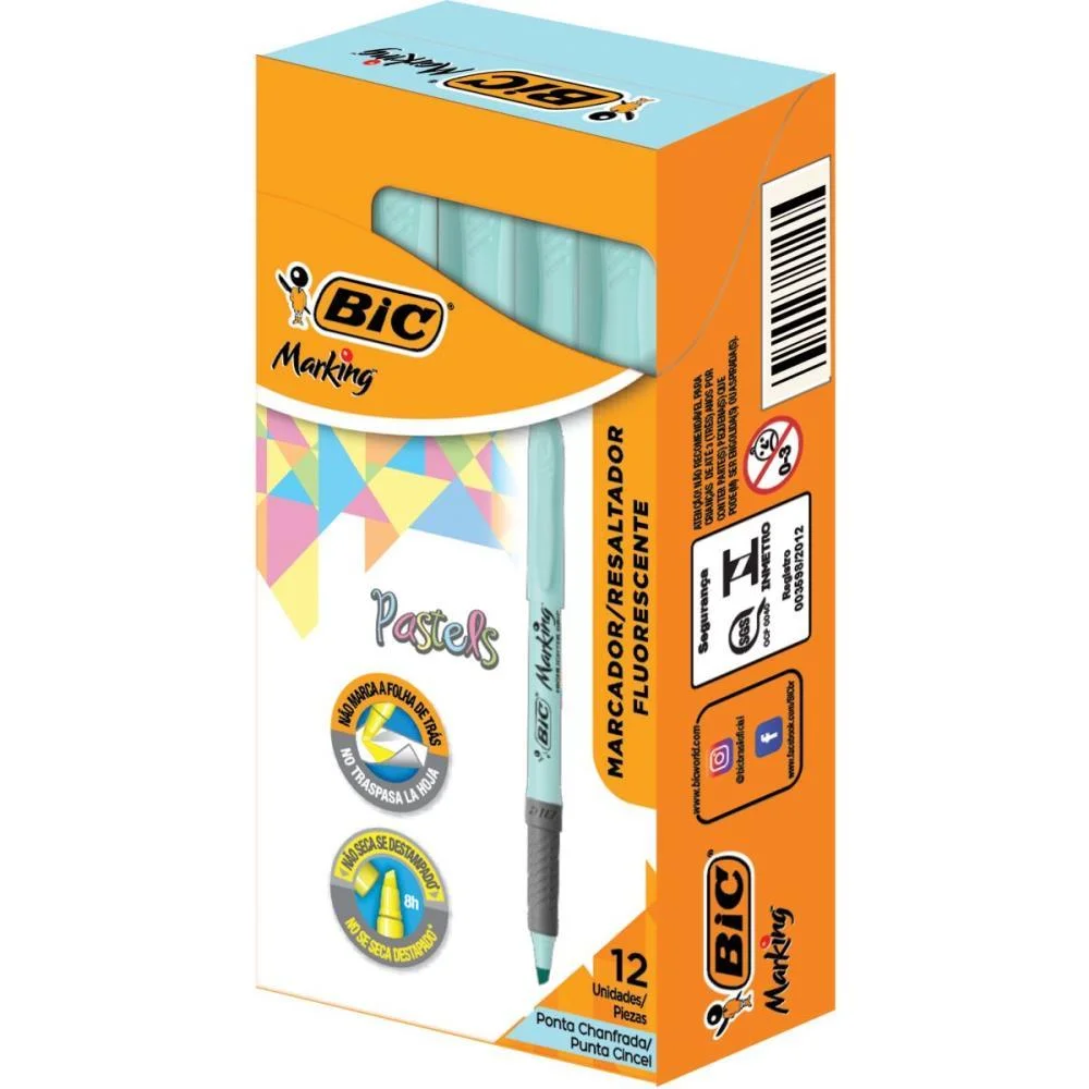 Caneta Marca Texto Marking Azul Pastel Bic (Cx.c/12)