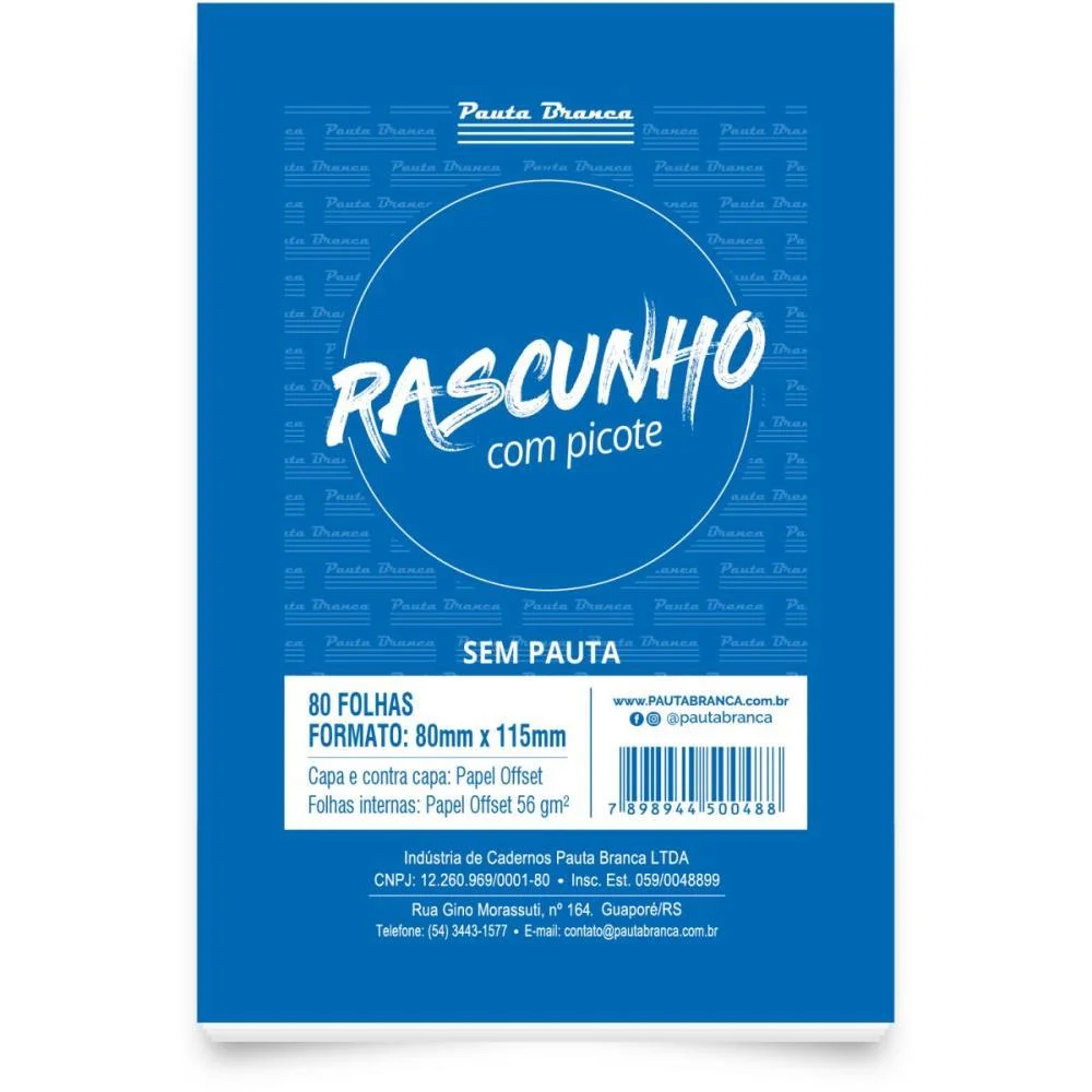 Bloco Para Rascunho C/Picote S/Pauta 80X115Mm 80Fl Pauta Branca (Pct.c/10)