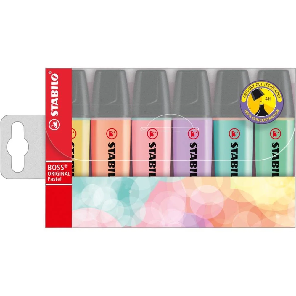 Caneta Marca Texto Stabilo Boss 06 Cores Pastel Sertic (Estojo)