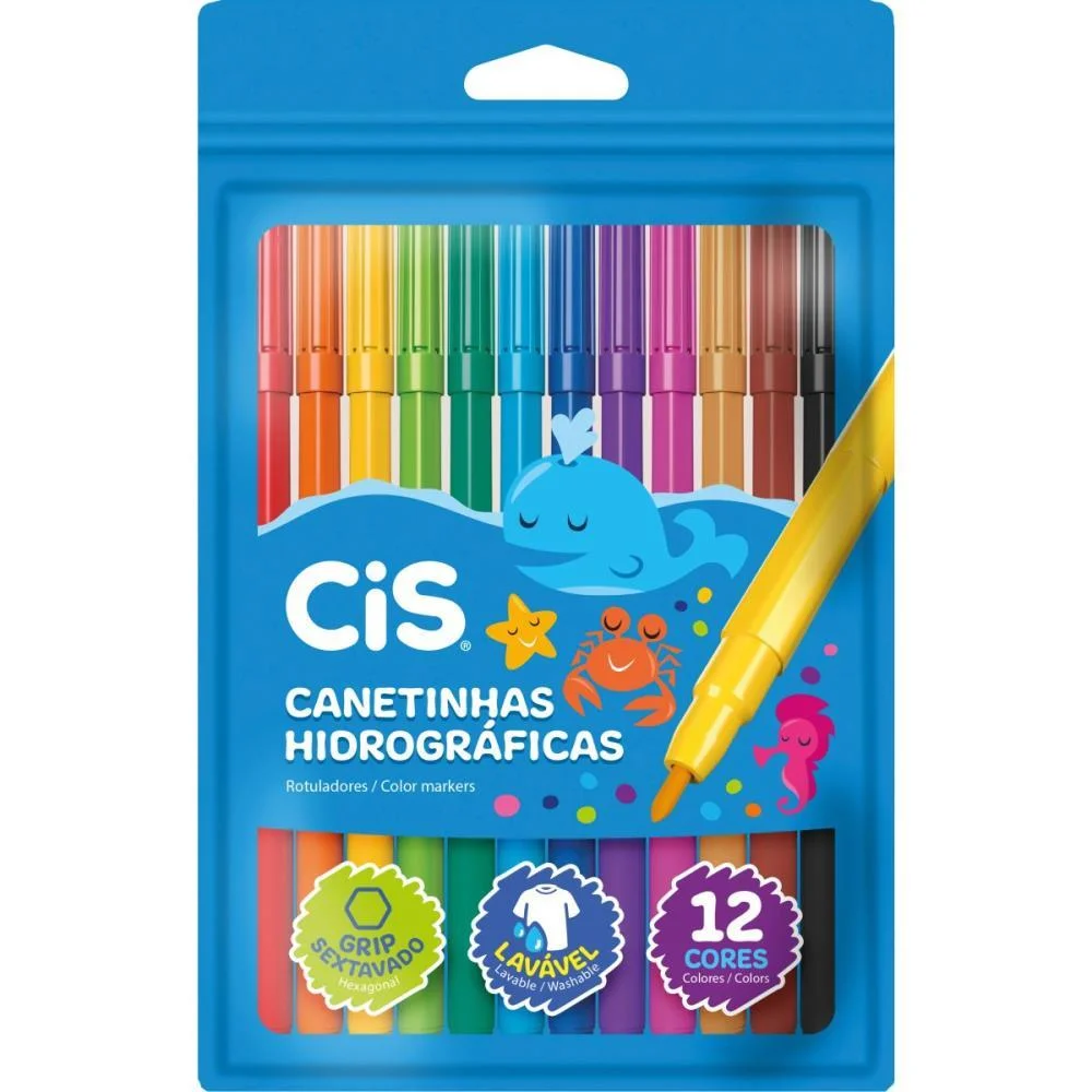 Caneta Hidrografica Cis Lavavel 12 Cores Sertic (Pct.c/10)