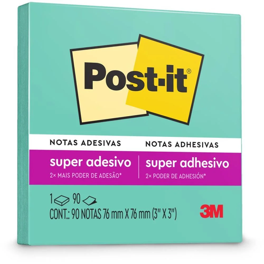 Bloco De Recado Post-It 76X76Mm Azul Aqua 90Fls. 3M (Unidade)