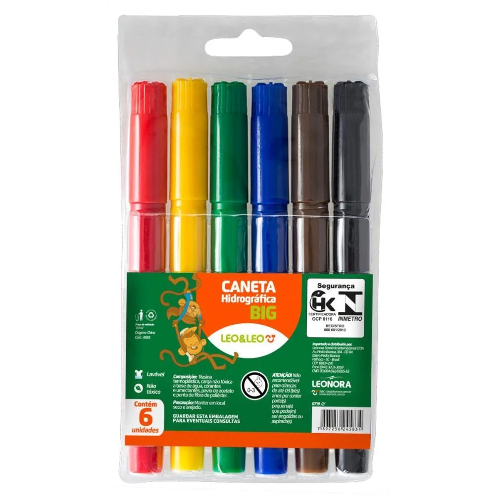 Caneta Hidrografica Jumbo Leo E Leo Big 6 Cores Leonora (Pct.c/12)