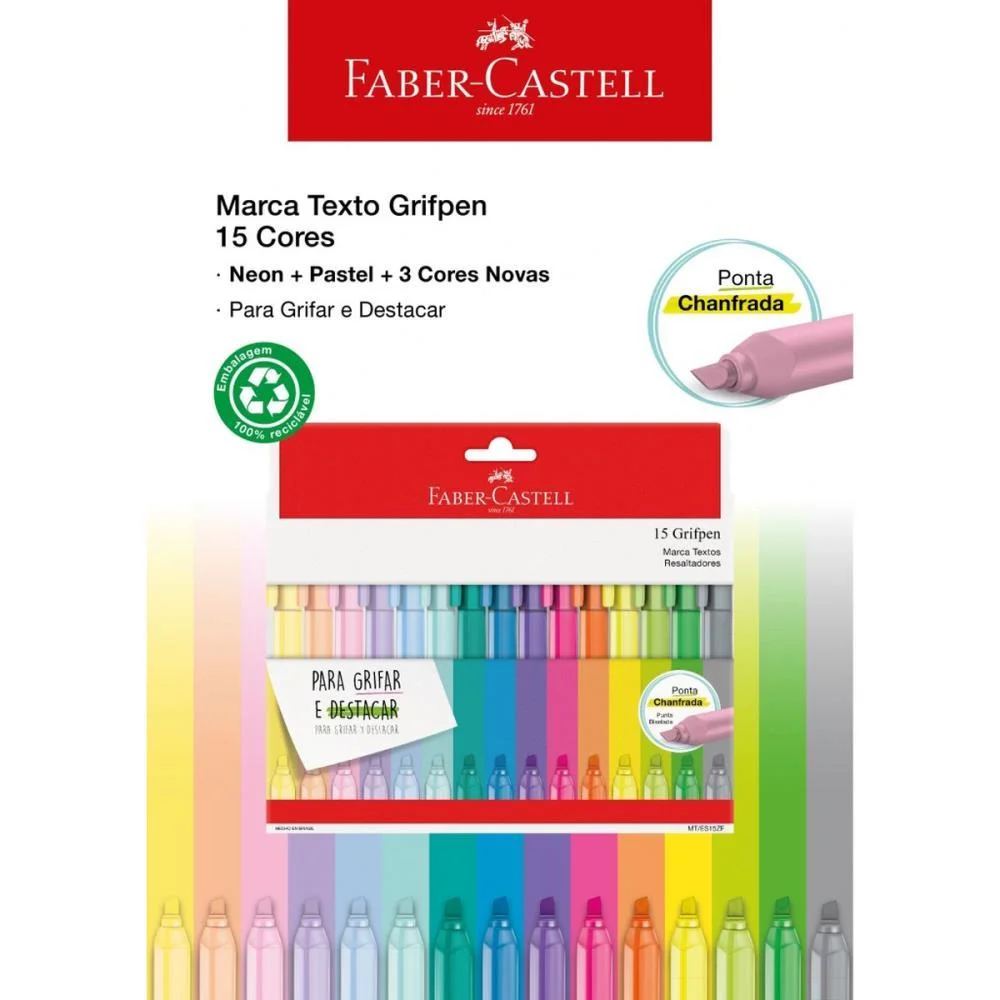 Caneta Marca Texto Grifpen 15Cores Faber-Castell (Pct.c/05)