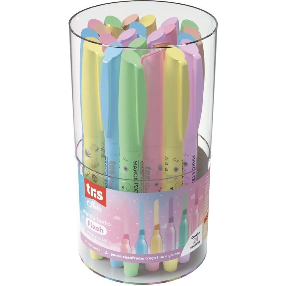 Caneta Marca Texto Tris Flash 6 Cores Pastel Summit (Pote-24)