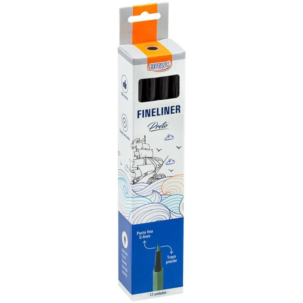Caneta Com Ponta Porosa Fineliner 0.4Mm Preto Brw (Cx.c/12)