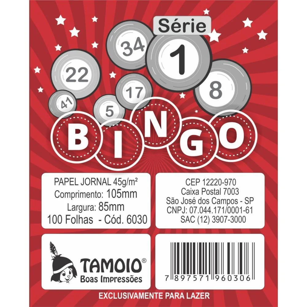 Bloco Para Bingo Jornal 105X85Mm 100Fls. S16-30 Tamoio (Pct.c/15)