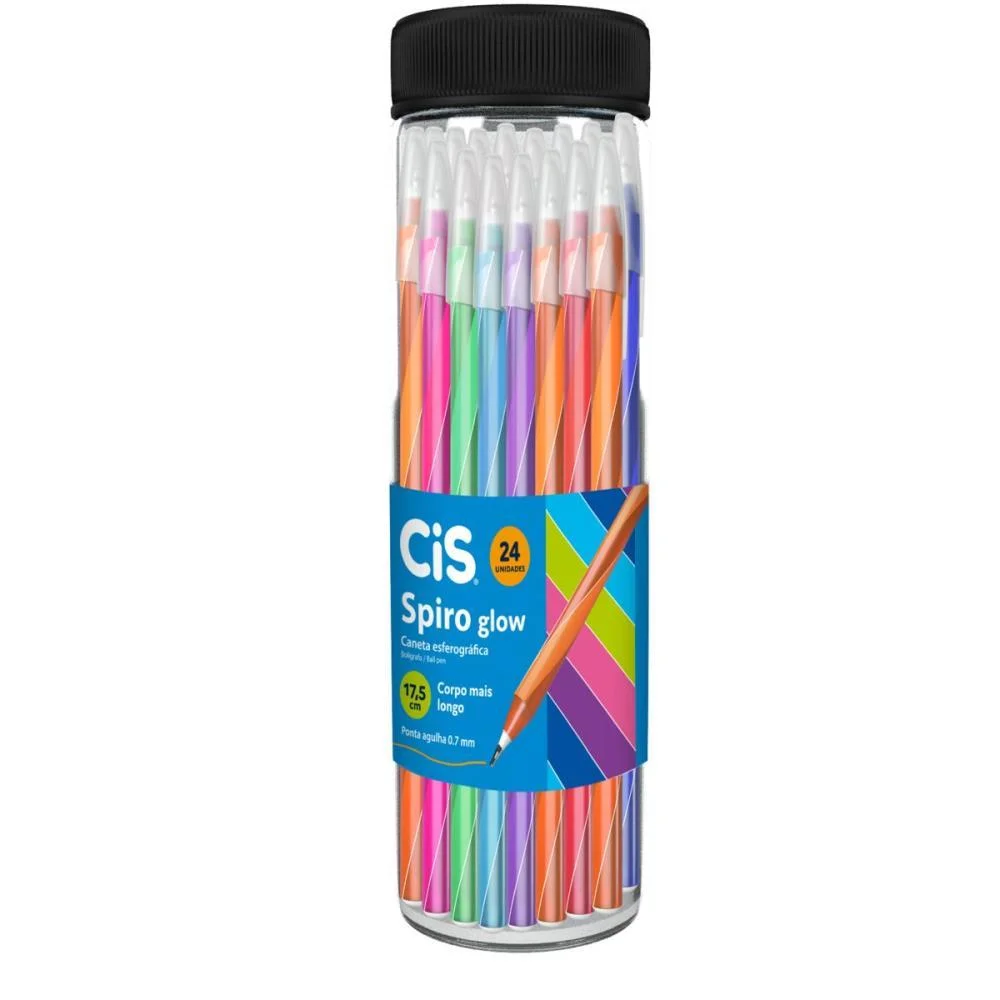 Caneta Esferografica Cis Spiro Glow 0,7Mm Cores Sertic (Pote-24)