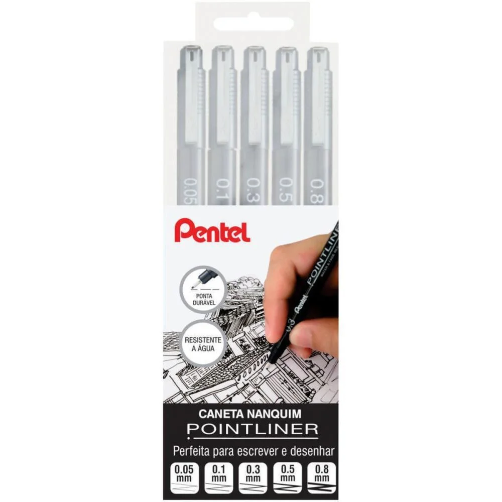 Caneta Nanquim Tecnica Preta C/5 Pontas Pentel (Estojo)