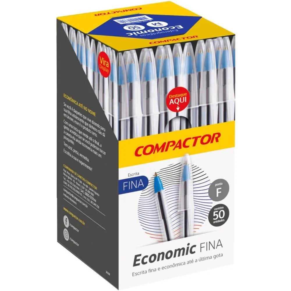 Caneta Esferografica Economic Fina Azul Compactor (Cx.c/50)