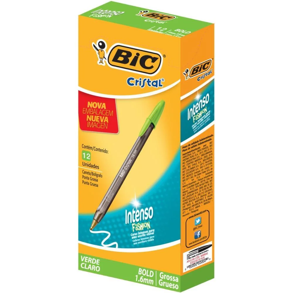 Caneta Esferografica Cristal Bold Fashion Vd. Claro Bic (Cx.c/12)