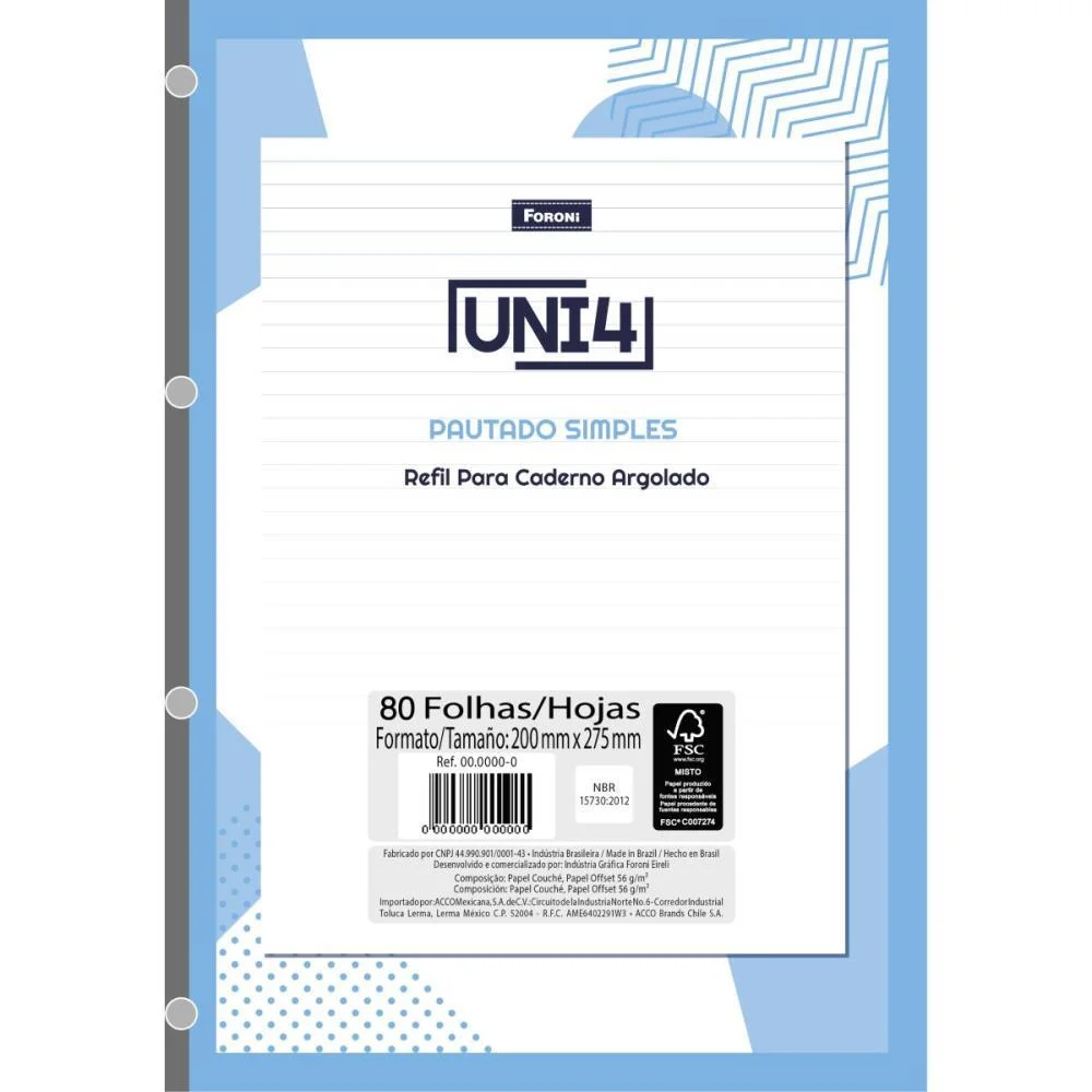 Bloco Para Fichario Universit. Uni 4 Branco 80Fls. Foroni (Pct.c/05)