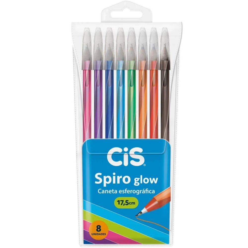 Caneta Esferografica Cis Spiro Glow 0,7Mm 8Cores Sertic (Estojo) - imagem 3