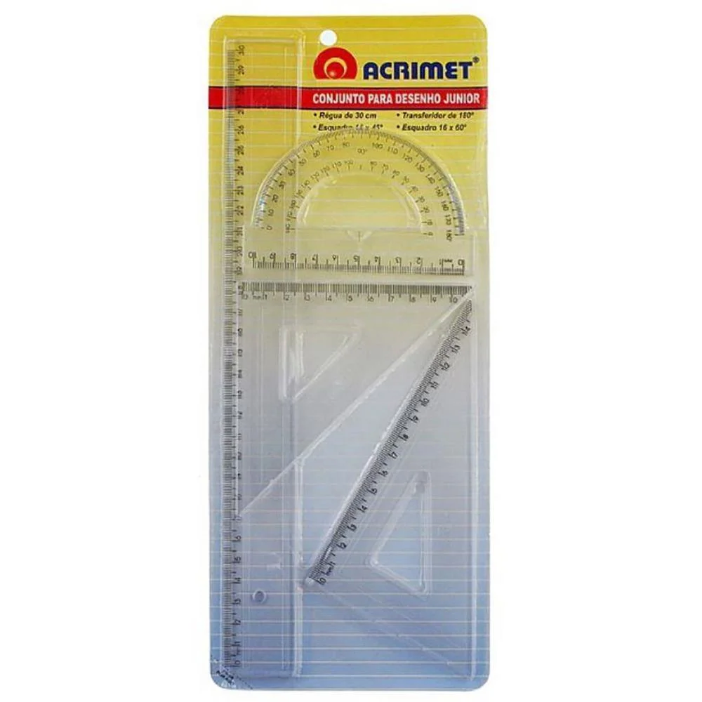 Conjunto Para Desenho Reg.30Cm+2Esq.16Cm+Tran.180ºcr Acrimet (Unidade) - imagem 2