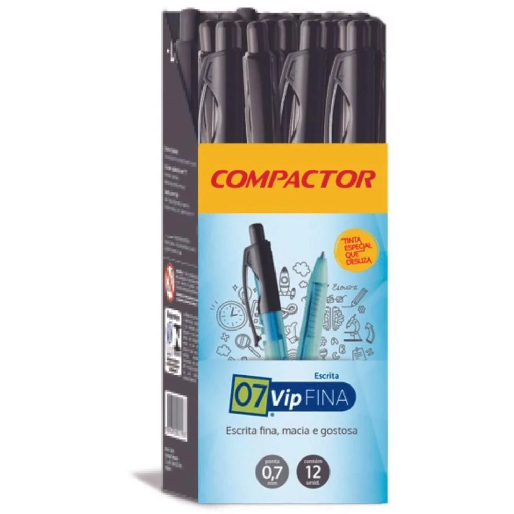Caneta Esferografica Retratil 07 Vip Fina Preta Compactor (Cx.c/12) - imagem 2