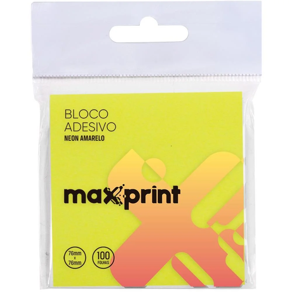 Bloco De Recado Autoadesivo 76X76Mm Amarelo Neon 100F Maxprint (Unidade) - imagem 2