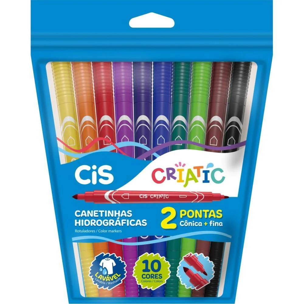 Caneta Hidrografica Cis Criatic 2 Pontas 10 Cores Sertic (Estojo) - imagem 2