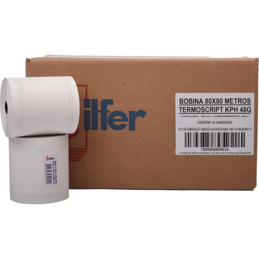 Bobina Termica 80Mmx80M Branca 48G. Silfer (Cx.c/16) - imagem 3