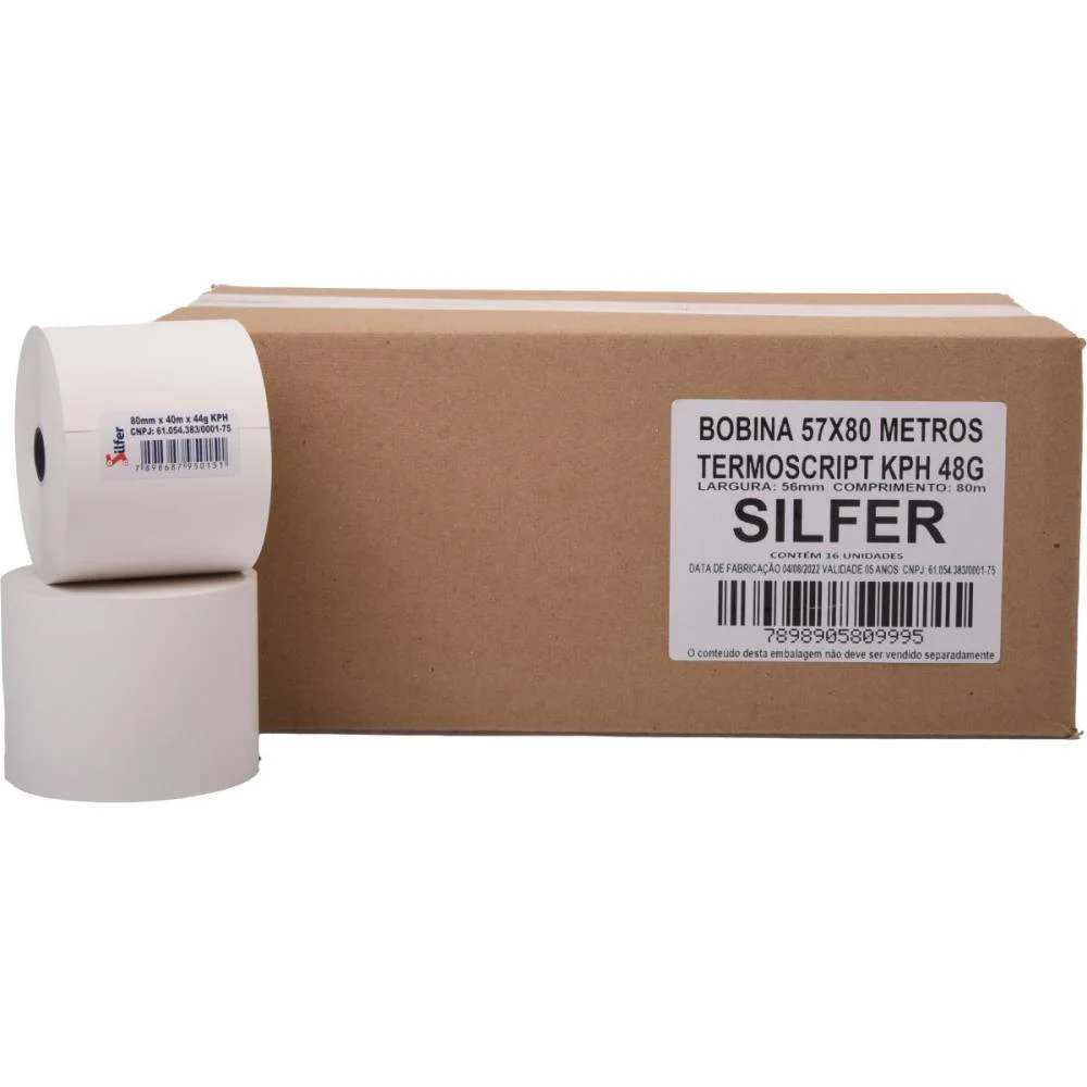 Bobina Termica Relogio Ponto 57Mmx80M Branca 48G. Silfer (Cx.c/16) - imagem 3