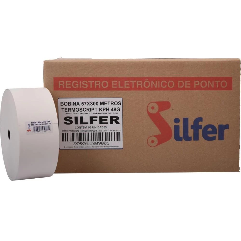 Bobina Termica Relogio Ponto 57Mmx300M Branca 48G. Silfer (Cx.c/06) - imagem 2